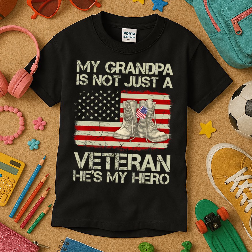 he's not just a veteran he is my grandpa Veteran Kids T-Shirt