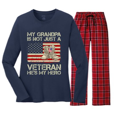 he's not just a veteran he is my grandpa Veteran Women's Long Sleeve Flannel Pajama Set 