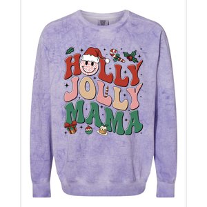 Holly N Jolly Mama Smile Santa Hat Jolly Mama Christmas Gift Colorblast Crewneck Sweatshirt