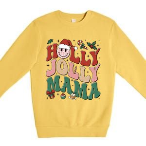 Holly N Jolly Mama Smile Santa Hat Jolly Mama Christmas Gift Premium Crewneck Sweatshirt