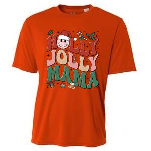 Holly N Jolly Mama Smile Santa Hat Jolly Mama Christmas Gift Cooling Performance Crew T-Shirt