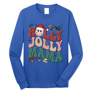 Holly N Jolly Mama Smile Santa Hat Jolly Mama Christmas Gift Long Sleeve Shirt