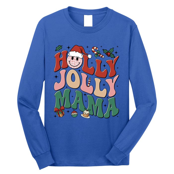 Holly N Jolly Mama Smile Santa Hat Jolly Mama Christmas Gift Long Sleeve Shirt