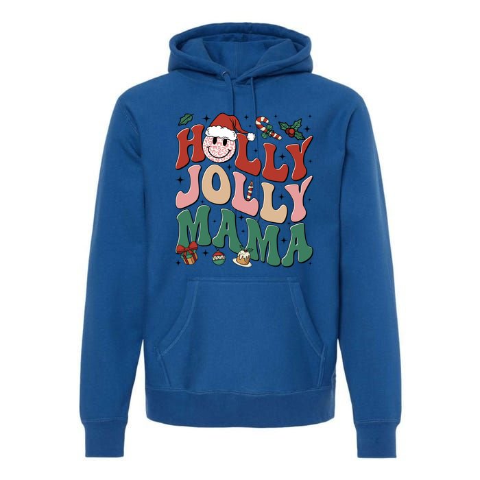 Holly N Jolly Mama Smile Santa Hat Jolly Mama Christmas Gift Premium Hoodie