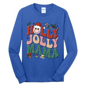 Holly N Jolly Mama Smile Santa Hat Jolly Mama Christmas Gift Tall Long Sleeve T-Shirt