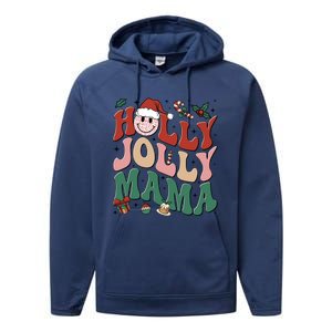 Holly N Jolly Mama Smile Santa Hat Jolly Mama Christmas Gift Performance Fleece Hoodie