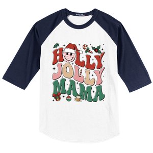 Holly N Jolly Mama Smile Santa Hat Jolly Mama Christmas Gift Baseball Sleeve Shirt