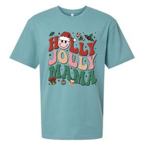 Holly N Jolly Mama Smile Santa Hat Jolly Mama Christmas Gift Sueded Cloud Jersey T-Shirt