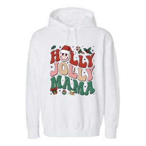 Holly N Jolly Mama Smile Santa Hat Jolly Mama Christmas Gift Garment-Dyed Fleece Hoodie