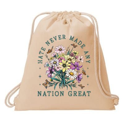Hate Never Made Any Nation Great Floral Peace  Drawstring Bag