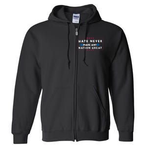 Hate Never Made Any Nation Great Funny Antitrump 2024 Gift Full Zip Hoodie