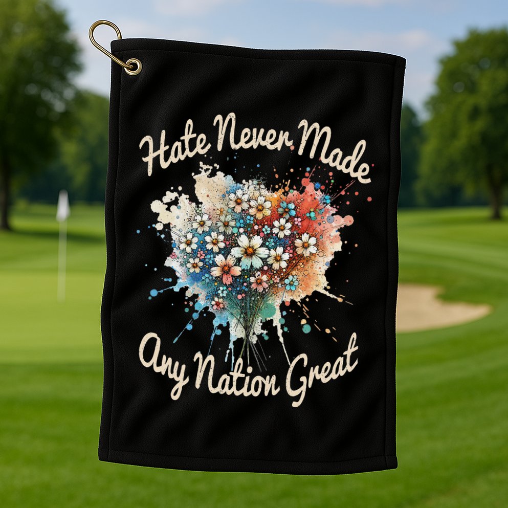 Hate Never Made Any Nation Great Funny Anti Trump 2025 Golf Towel