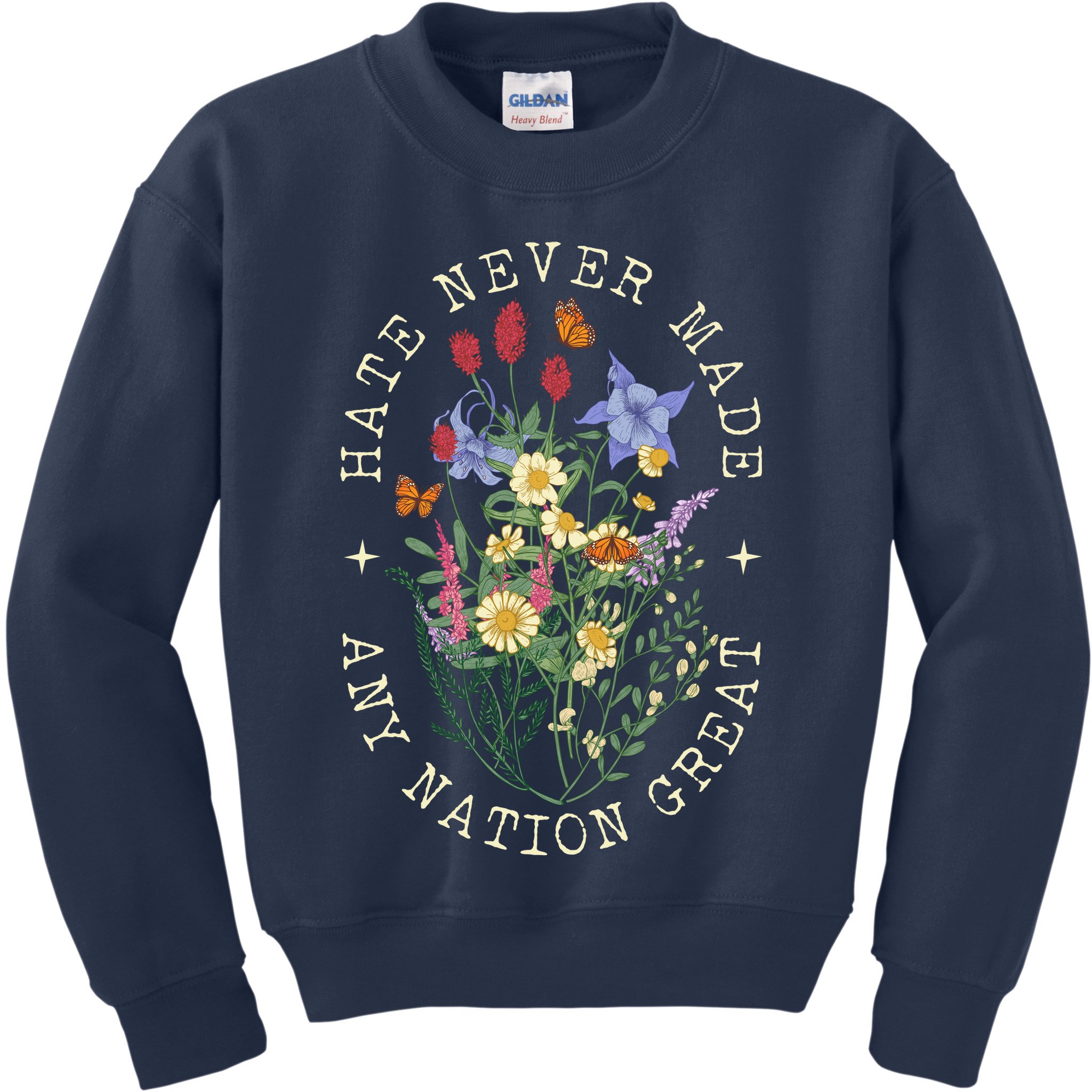 Hate Never Made Any Nation Great Anti Trump Vintage Flowers Kids Sweatshirt