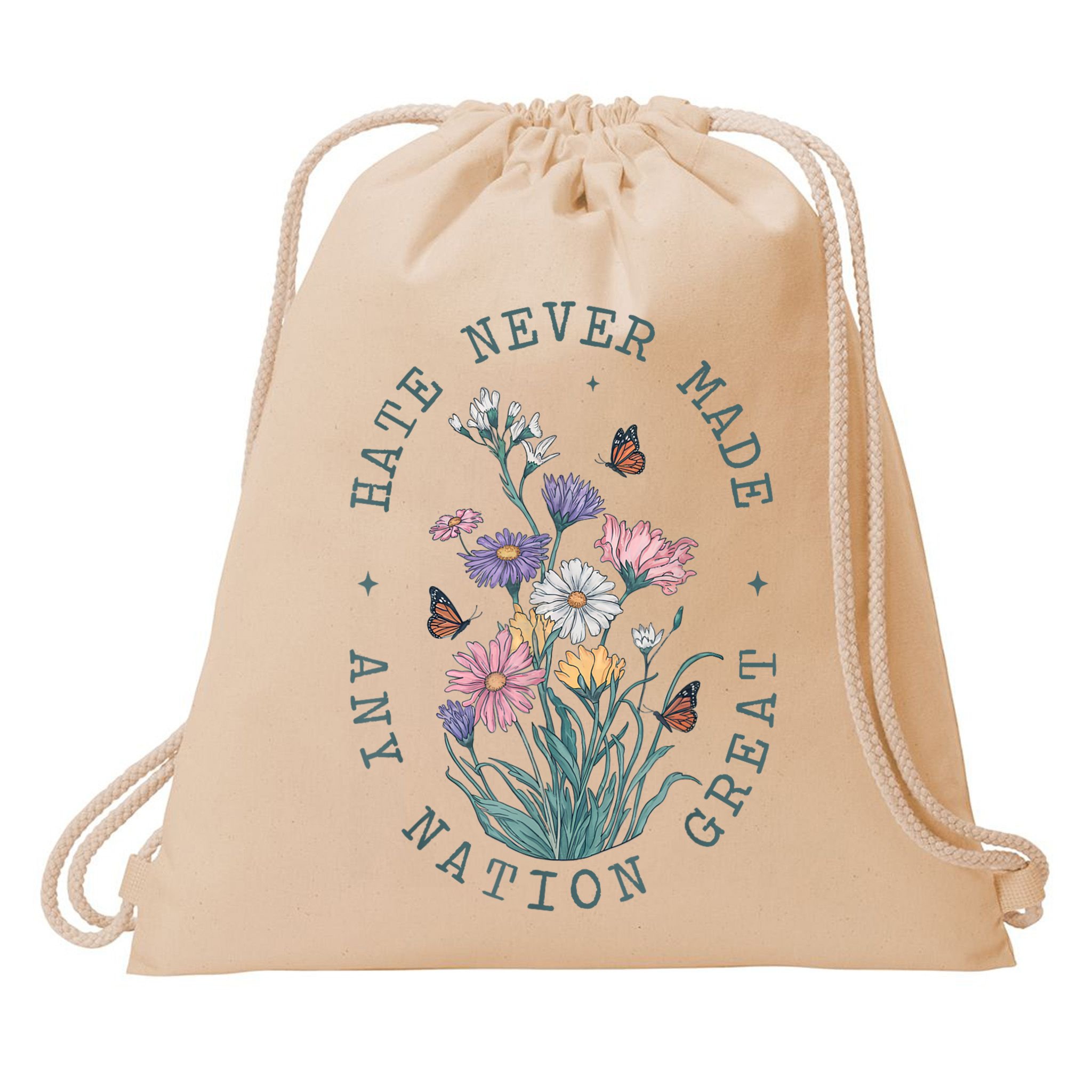 Hate Never Made Any Nation Great Anti Trump Floral Butterflies Drawstring Bag