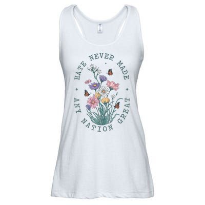 Hate Never Made Any Nation Great Anti Trump Floral Butterflies Ladies Essential Flowy Tank