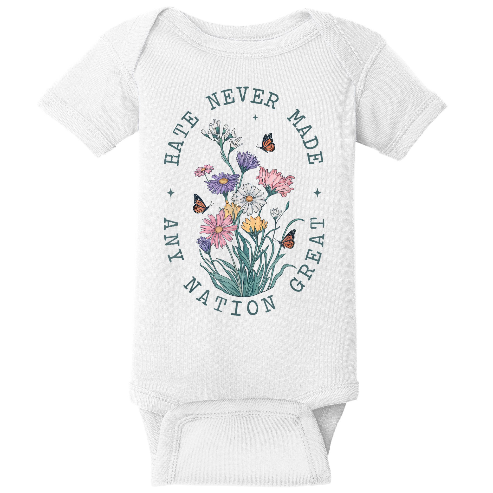 Hate Never Made Any Nation Great Anti Trump Floral Butterflies Baby Bodysuit