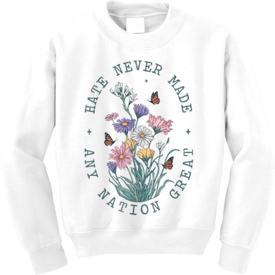 Hate Never Made Any Nation Great Anti Trump Floral Butterflies Kids Sweatshirt