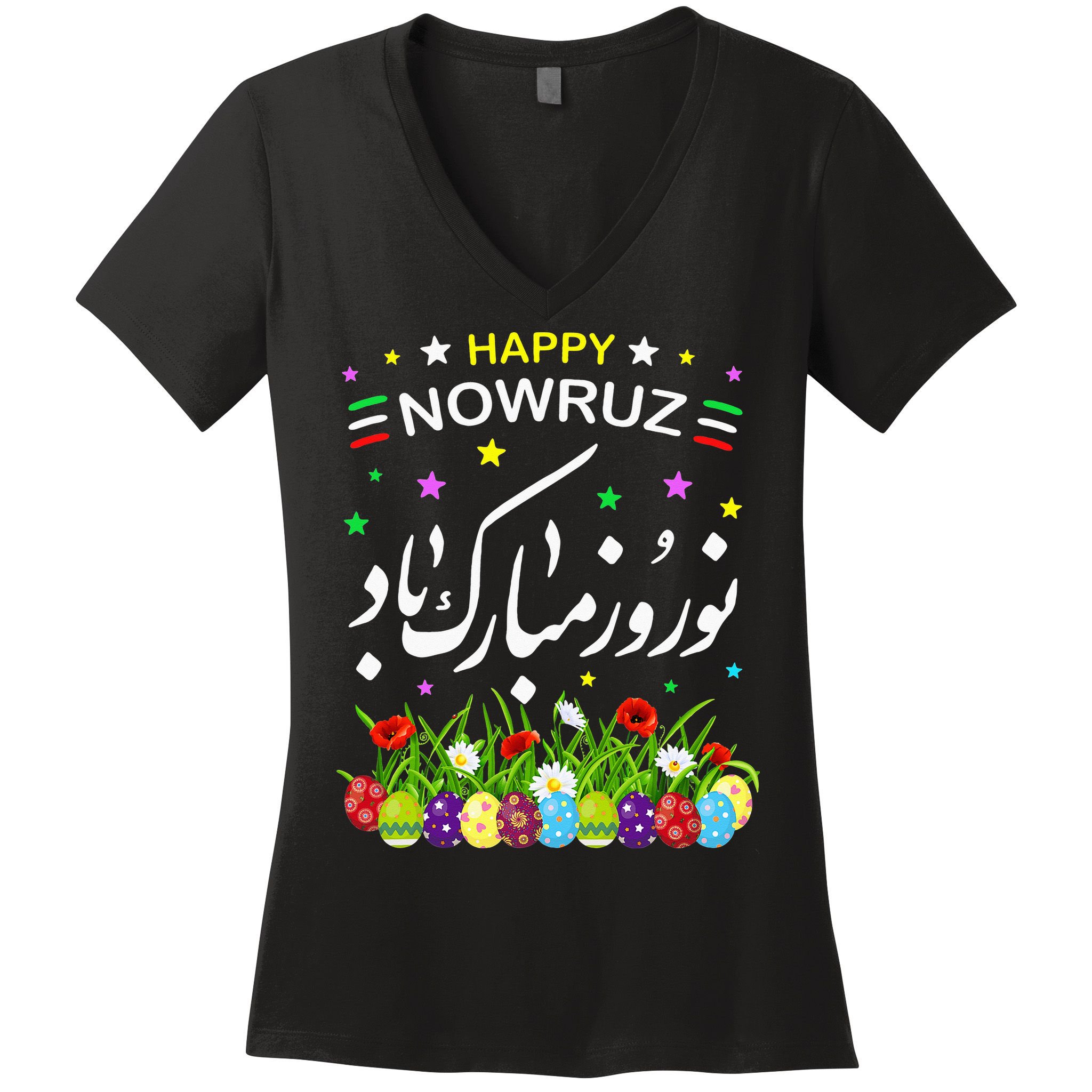 Happy Nowruz Mubarak Kurdistan & Iran & Pakistan New Year Women's V-Neck T-Shirt