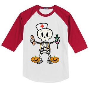 Halloween Nicu Nurse Skeleton Scrub Top Costume Kids Colorblock Raglan Jersey