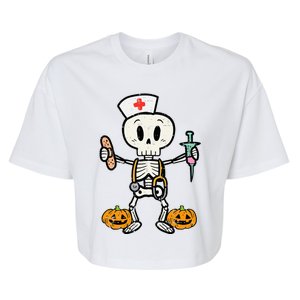 Halloween Nicu Nurse Skeleton Scrub Top Costume Bella+Canvas Jersey Crop Tee