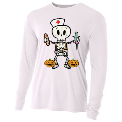 Halloween Nicu Nurse Skeleton Scrub Top Costume Cooling Performance Long Sleeve Crew