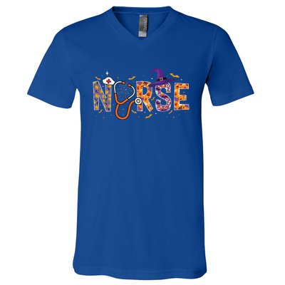 Halloween Nurse Nursing Cute Health Worker Halloween Pattern V-Neck T-Shirt