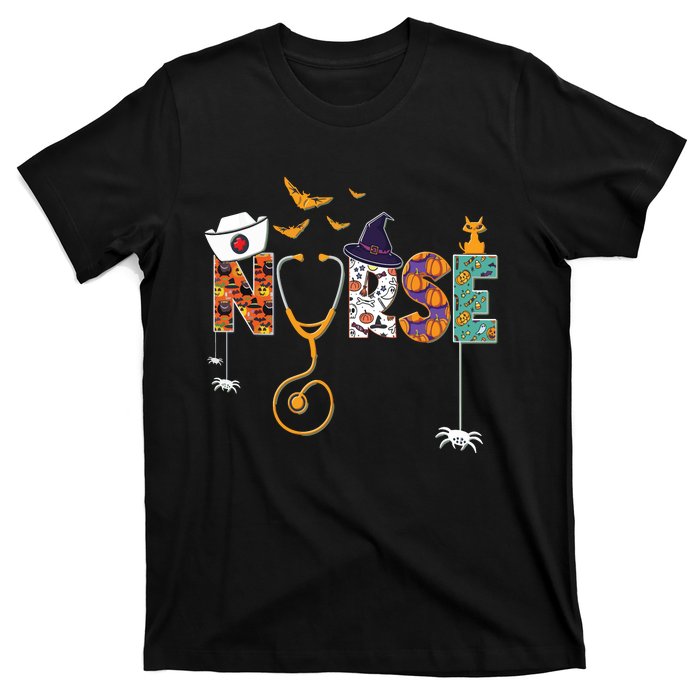 Halloween Nurse Nursing Cute Health Worker Halloween Pattern T-Shirt