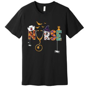 Halloween Nurse Nursing Cute Health Worker Halloween Pattern Premium T-Shirt