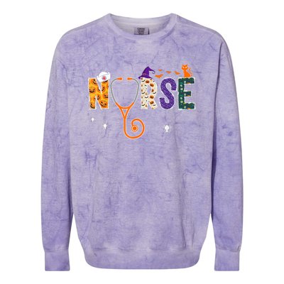 Halloween Nurse Nursing CNA RN LPN Halloween Cat Colorblast Crewneck Sweatshirt