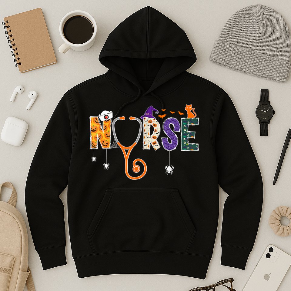 Halloween Nurse Nursing CNA RN LPN Halloween Cat Hoodie