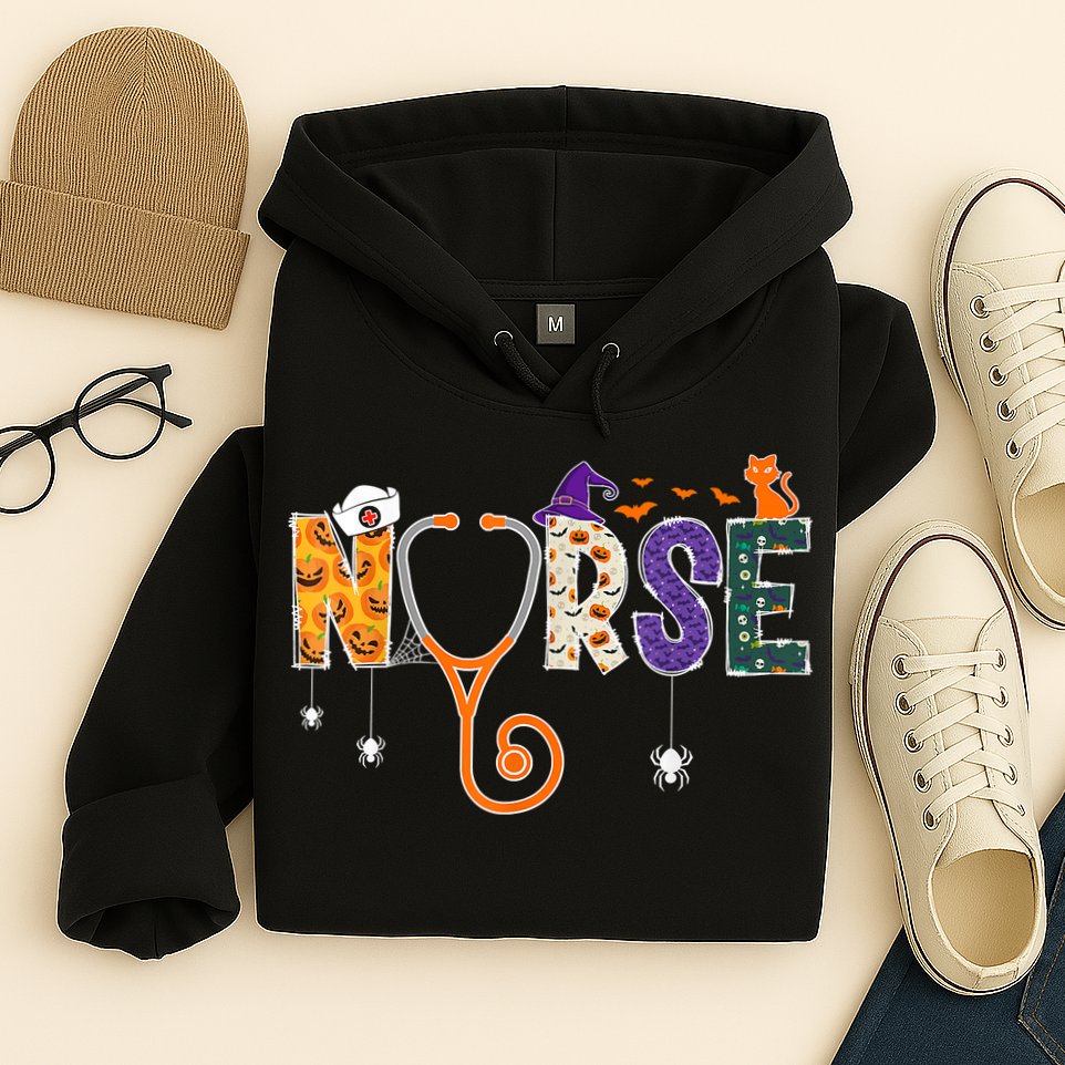 Halloween Nurse Nursing CNA RN LPN Halloween Cat Hoodie