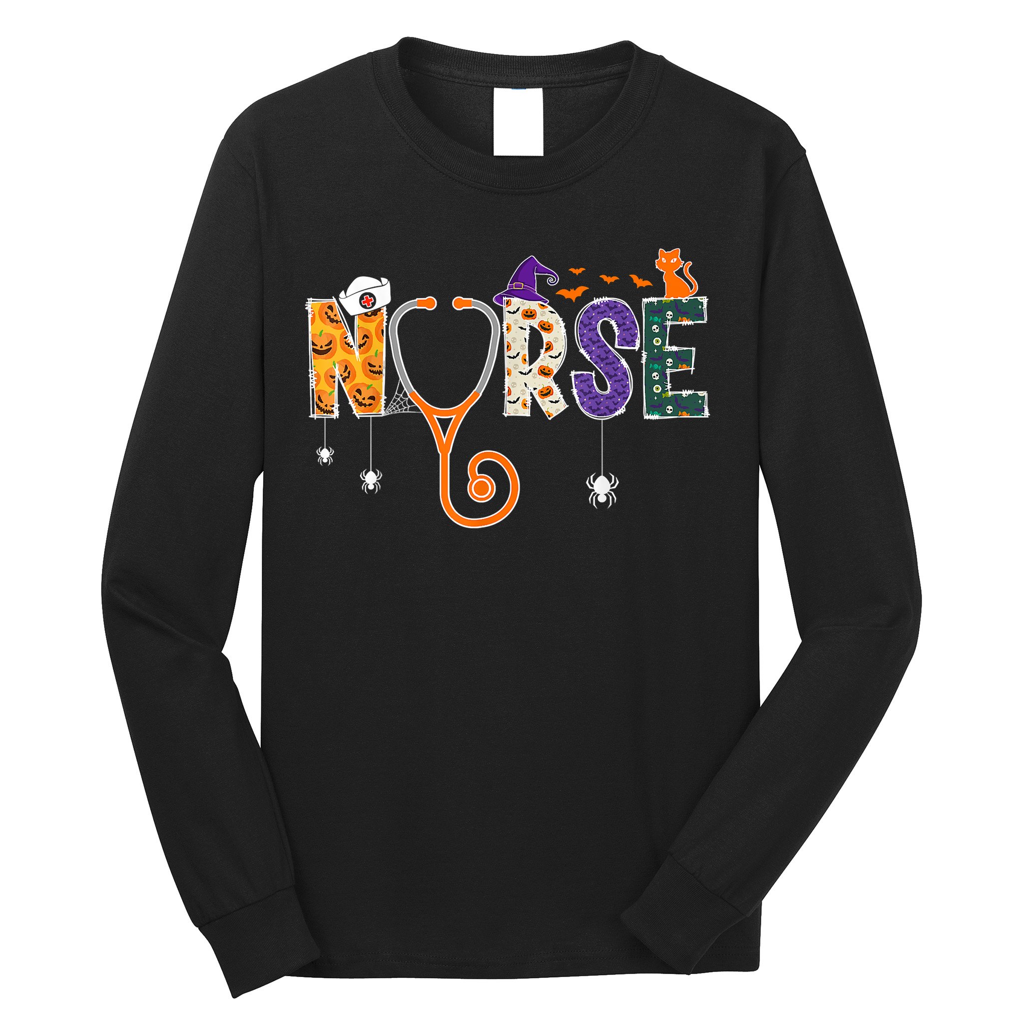 Halloween Nurse Nursing CNA RN LPN Halloween Cat Long Sleeve Shirt