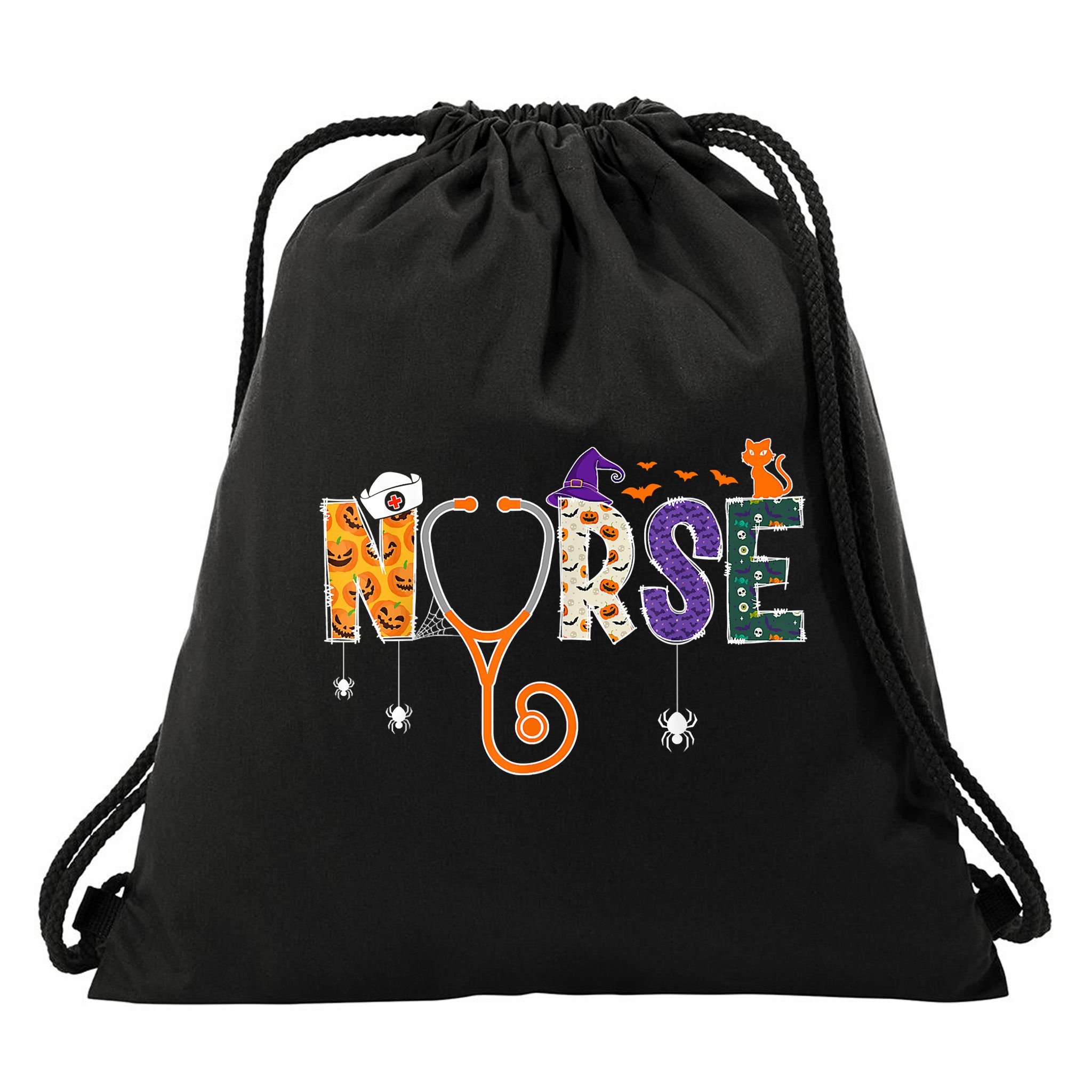 Halloween Nurse Nursing CNA RN LPN Halloween Cat Drawstring Bag