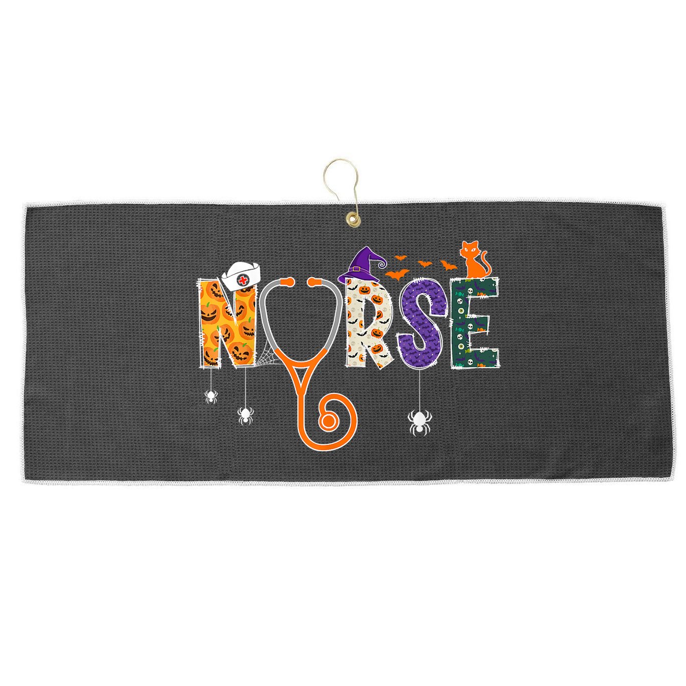 Halloween Nurse Nursing CNA RN LPN Halloween Cat Large Microfiber Waffle Golf Towel