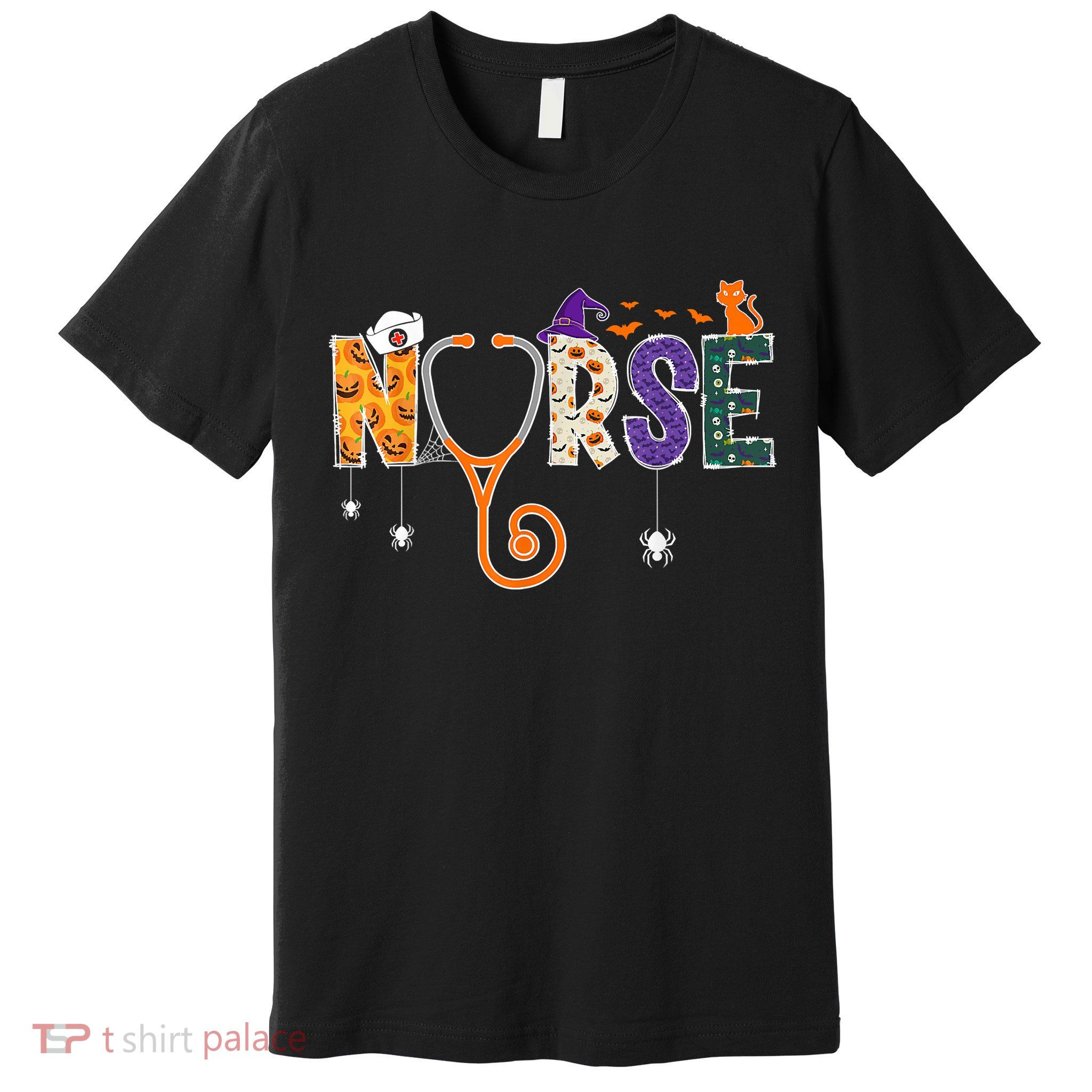 Halloween Nurse Nursing CNA RN LPN Halloween Cat Premium T-Shirt