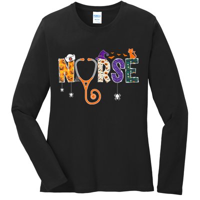 Halloween Nurse Nursing CNA RN LPN Halloween Cat Ladies Long Sleeve Shirt
