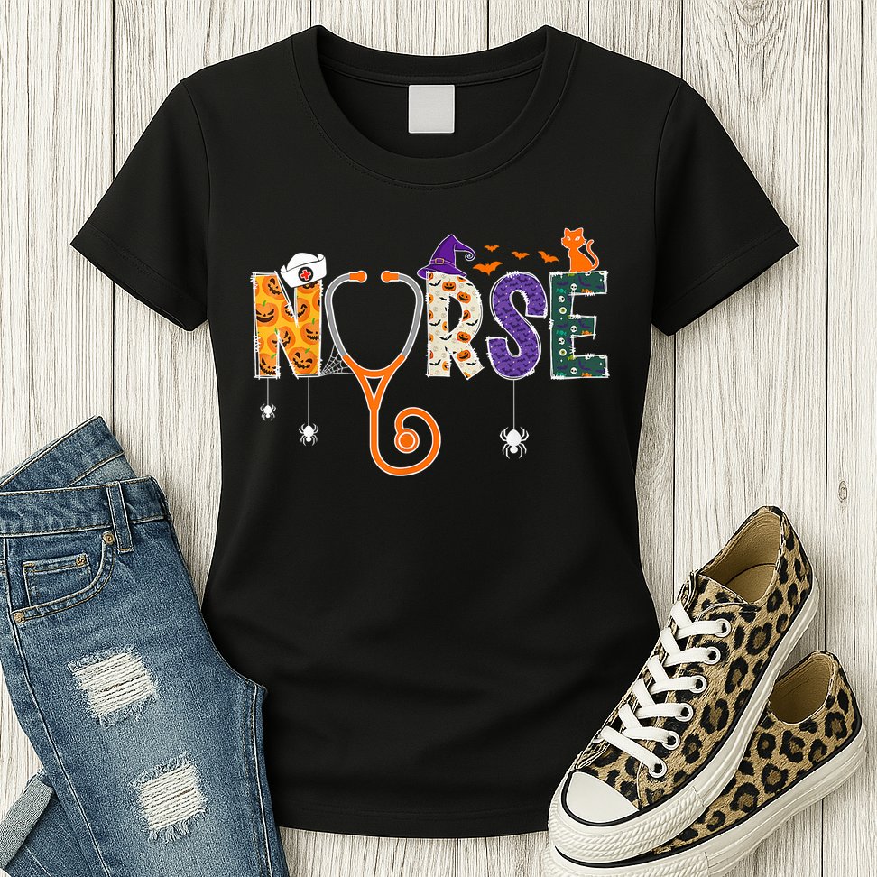 Halloween Nurse Nursing CNA RN LPN Halloween Cat Womens T-Shirt