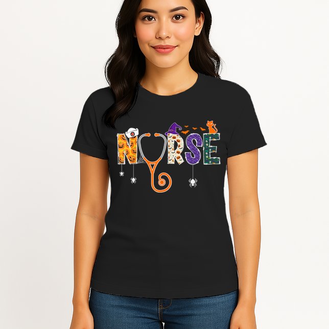 Halloween Nurse Nursing CNA RN LPN Halloween Cat Womens T-Shirt