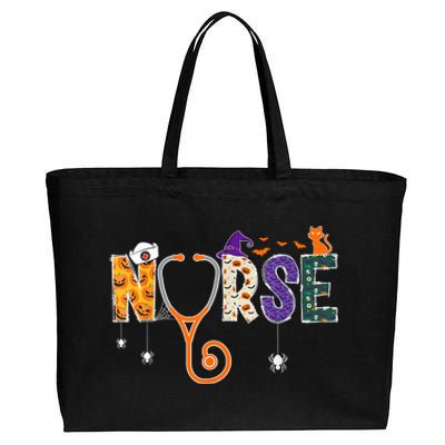 Halloween Nurse Nursing CNA RN LPN Halloween Cat Cotton Canvas Jumbo Tote