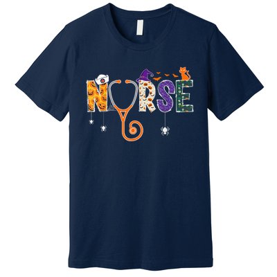 Halloween Nurse Nursing CNA RN LPN Halloween Cat Premium T-Shirt