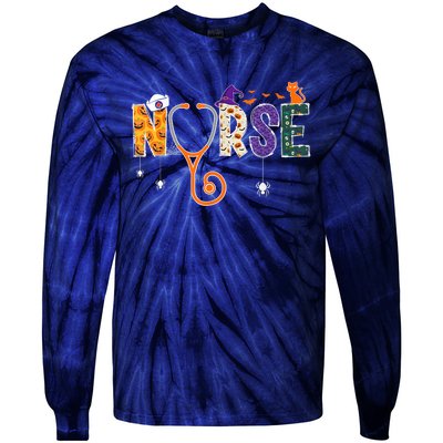 Halloween Nurse Nursing CNA RN LPN Halloween Cat Tie-Dye Long Sleeve Shirt