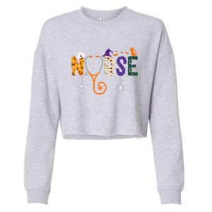 Halloween Nurse Nursing CNA RN LPN Halloween Cat Cropped Pullover Crew