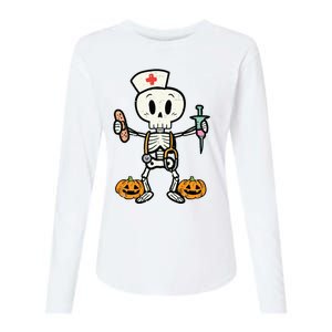 Halloween Nicu Nurse Skeleton Scrub Top Costume Womens Cotton Relaxed Long Sleeve T-Shirt