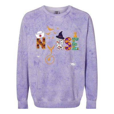 Halloween Nurse Nursing Cute Health Worker Halloween Pattern Colorblast Crewneck Sweatshirt