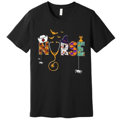 Halloween Nurse Nursing Cute Health Worker Halloween Pattern Premium T-Shirt