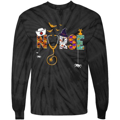 Halloween Nurse Nursing Cute Health Worker Halloween Pattern Tie-Dye Long Sleeve Shirt