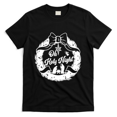 Holy Night Nativity Wreath Christmas Star Jesus Angel T-Shirt
