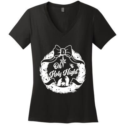 Holy Night Nativity Wreath Christmas Star Jesus Angel Women's V-Neck T-Shirt