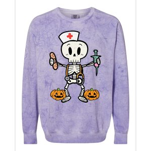 Halloween Nicu Nurse Skeleton Scrub Top Costume Gift Colorblast Crewneck Sweatshirt