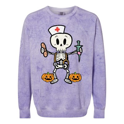 Halloween Nicu Nurse Skeleton Scrub Top Costume Gift Colorblast Crewneck Sweatshirt